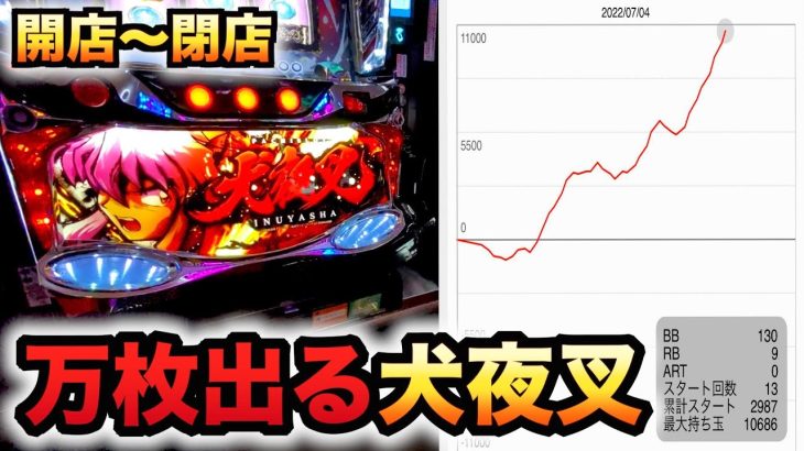 【開店～閉店】新台犬夜叉は万枚到達率3.49%の万枚製造機パチスロ実践#854