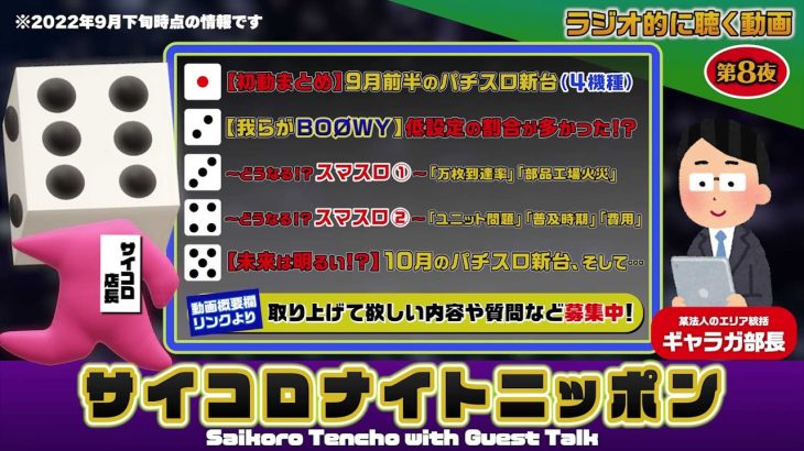 【ラジオ感覚で聴く動画】パチンコパチスロ時事放談🎲サイコロナイトニッポン～第８夜～（パチマガスロマガTV Presents）