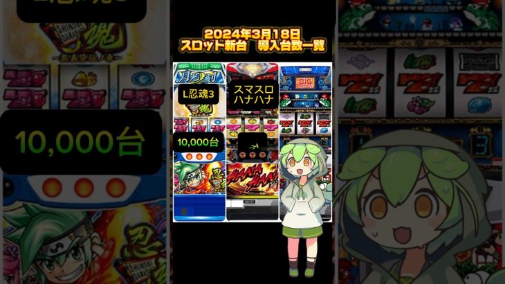 【忍魂1万台】2024年3月18日 スロット新台 導入台数一覧 #ずんだもん #スマスロ新台 #スロット新台