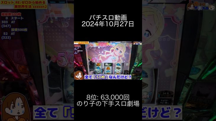 2024年10月27日 パチスロ動画ランキング 8位: のり子の下手スロ劇場