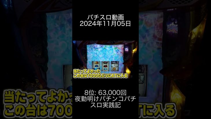 2024年11月05日 パチスロ動画ランキング 8位: 夜勤明けパチンコパチスロ実践記